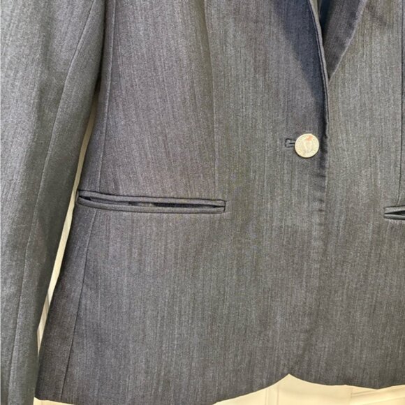 Calvin Klein Womens Navy Blue Blazer Suit Jacket 1 Button Subtle Pin Stripe 6 - Picture 4 of 14